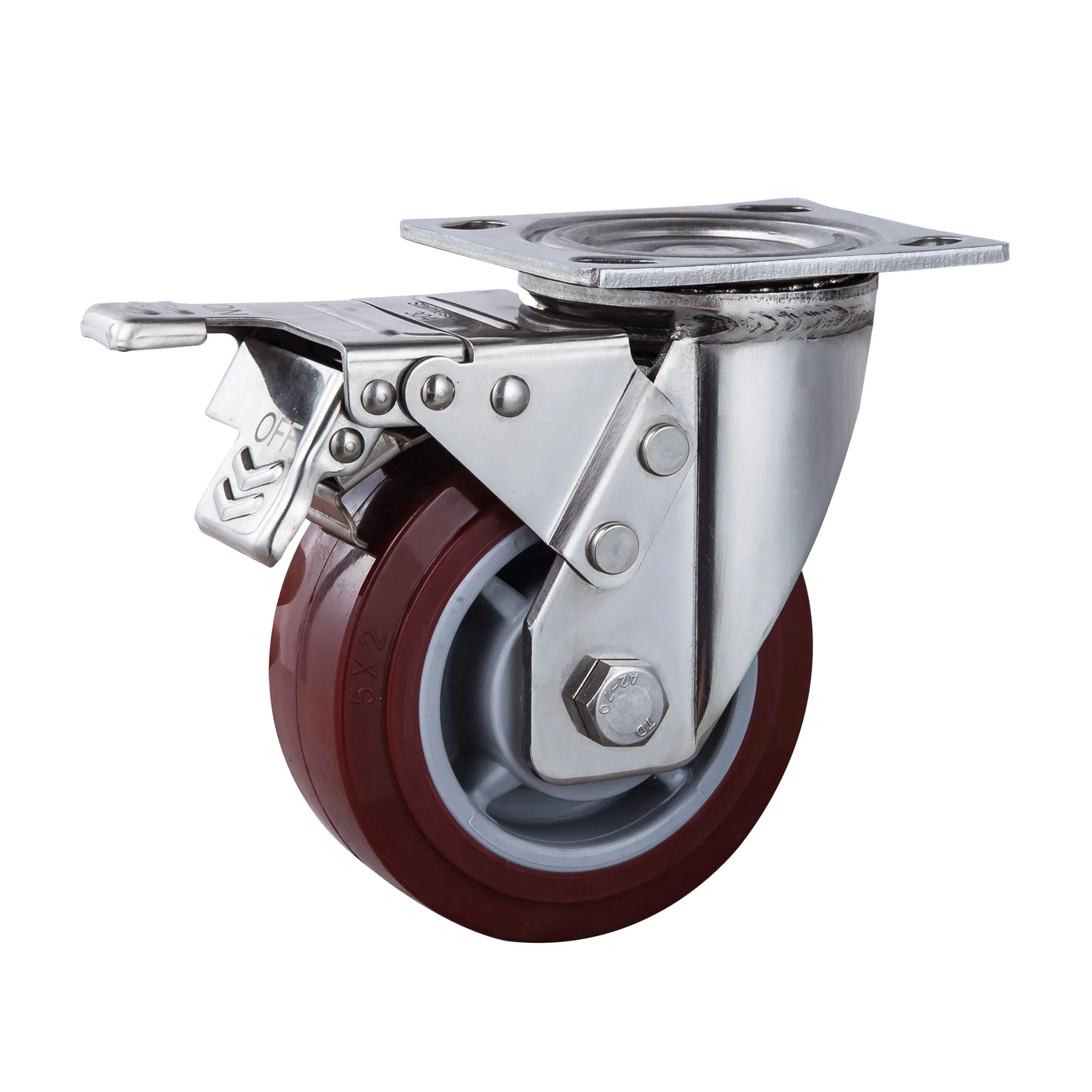 Heavy Duty Rotatable Steel Top Plate Pivoting Industrial PU Caster Wheel with Brake