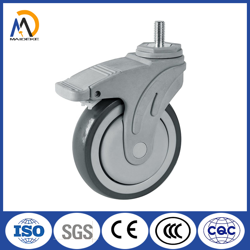 Medical-Grade TPR Rubber Wheels with Brakes, Silent Universal Casters with Threaded Protective Covers.
