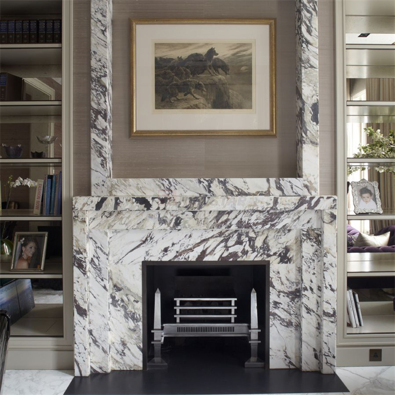Newstar Sample Style Fireplace Natural Stone Marble Limestone Fireplace Surround Stone Mantel Indoor Decoration Calacatta Viola Marble Fireplace