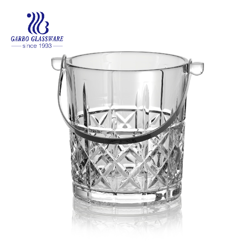 New Design 1L Glass Ice Bucket with Handle and Tong