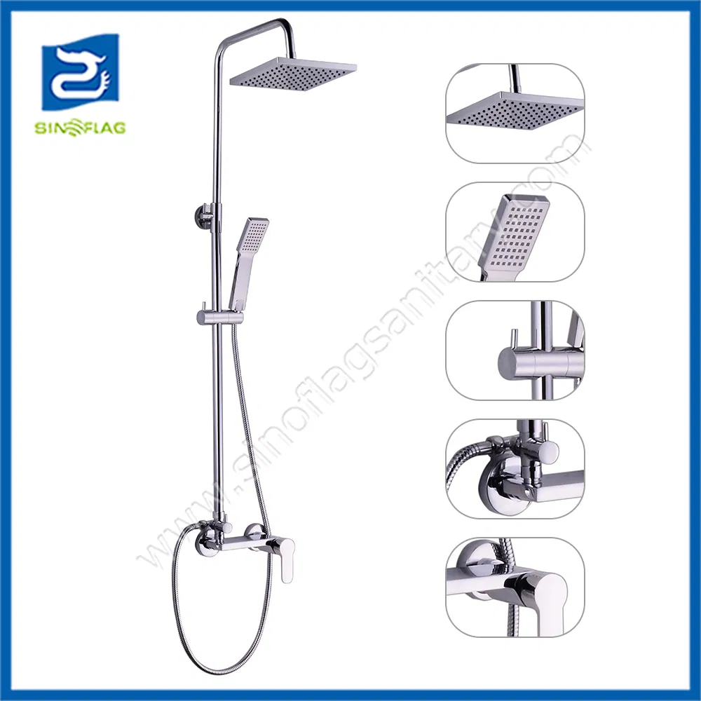 Antique Brass Wall Mounted Rain Shower Mixer Set with ABS Shower Head