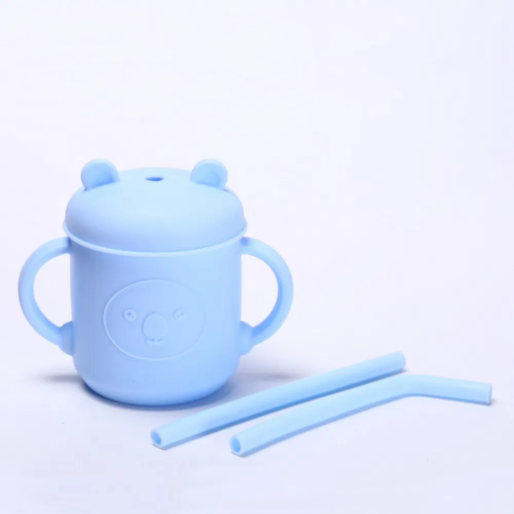 Silicone Cups for Baby Drinking Training Mini Adorable Cup with 2 Hands and Straw Baby Cups