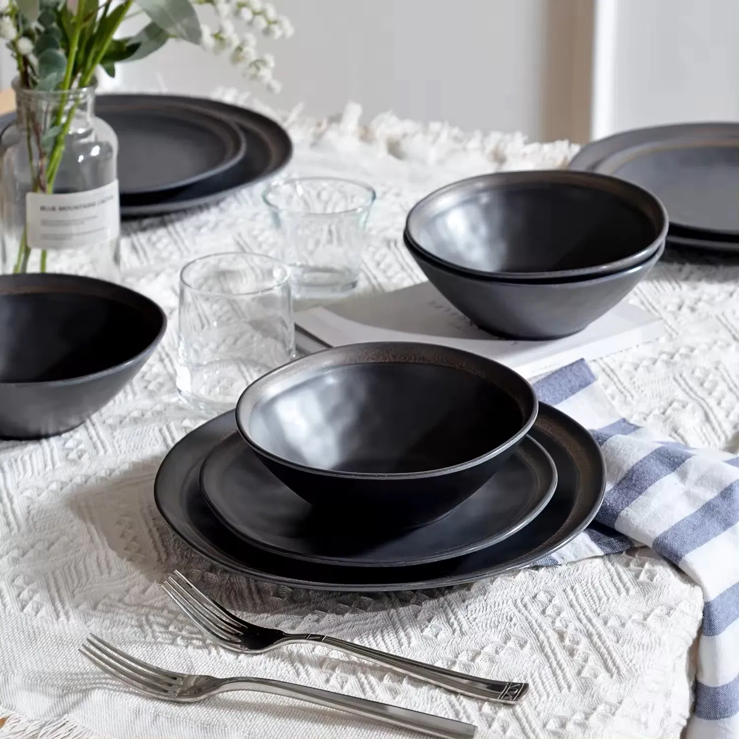 Outdoor Camping Home 12 PCS Melamine Dinnerware Tableware Melamine Plates and Bowls Set