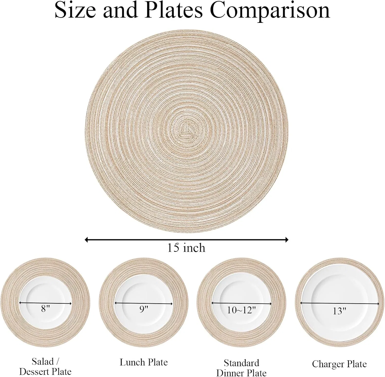15 Inch Round Braided Non Slip Heat Resistant Washable Cotton Polyester Placemat