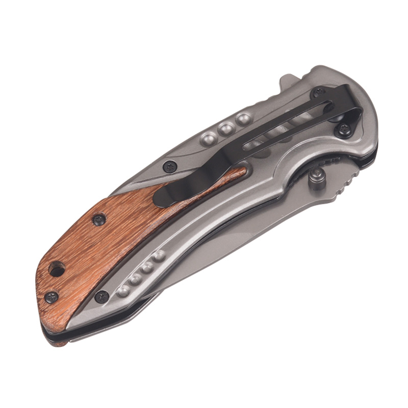 Folding Knife with Stainless Steel and Wooden Handle (#31255)