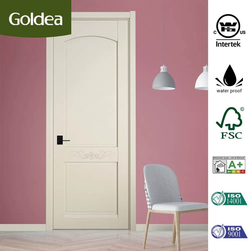 Goldea 39 Year Factory Wholesale Price Customized Modern Simple Design Strips Inlay Bedroom Hotel Interior Glass Solid Wood PVC Door