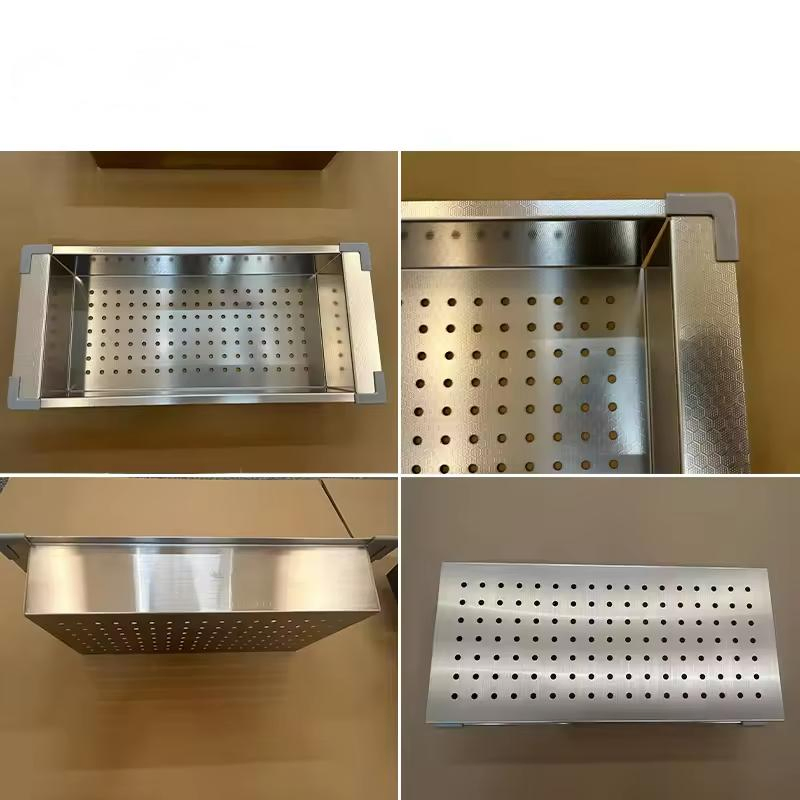 Kitchen Counter Sink 304 Stainless Steel Handmade Rectangular Colander Modern Design Vegetable Fruit Drain Basket