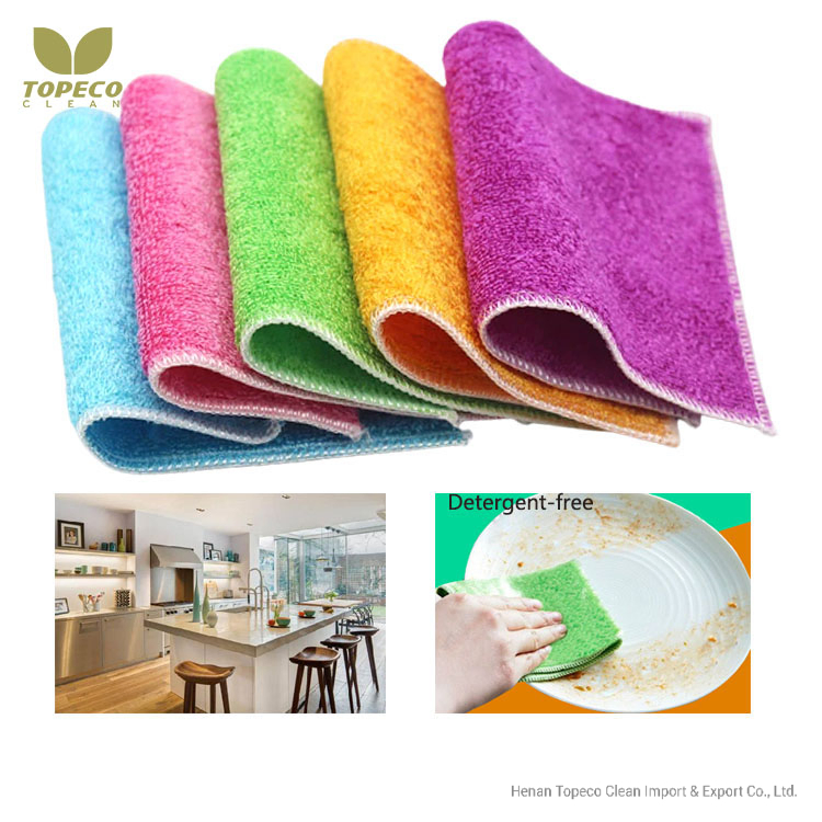 Topeco Antibacterial Dish Cloths and Wash Cloths Natural Bamboo Fiber Kitchen Cloths Cleaning Towels