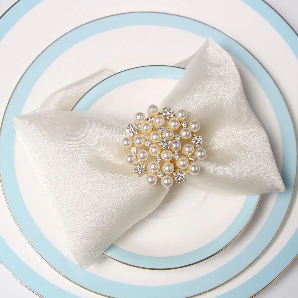 New Style Pearl Diamond Table Decoration Napkin Ring for Hotel with FDA