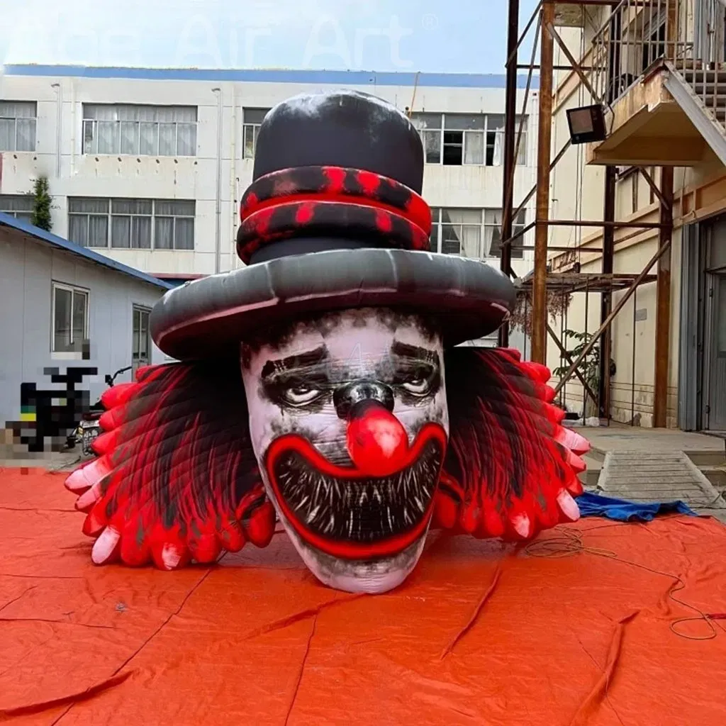 Outdoor Halloween Decorative Giant Inflatable Clown Head 5m High Blow up Evil Clown Skull for Building and House Roof Decoration