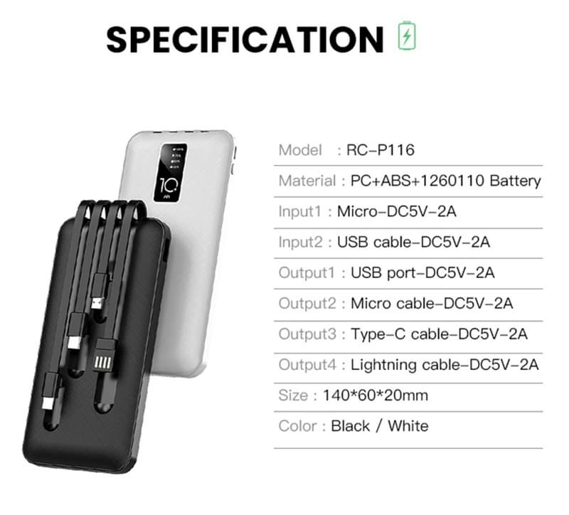 Portable Mobile Phone 10000mAh Charger Power Bank