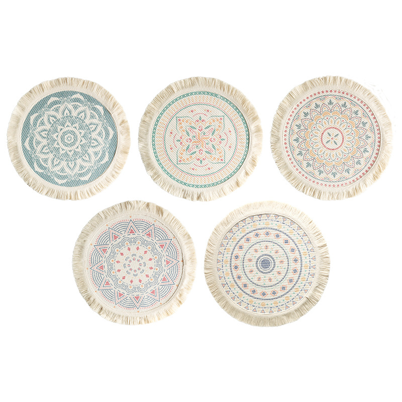 Boho Cotton Woven Macrame Tassels Table Mats Washable Heat Resistant Neutral Place Mat for Dining Room Kitchen Table Decor