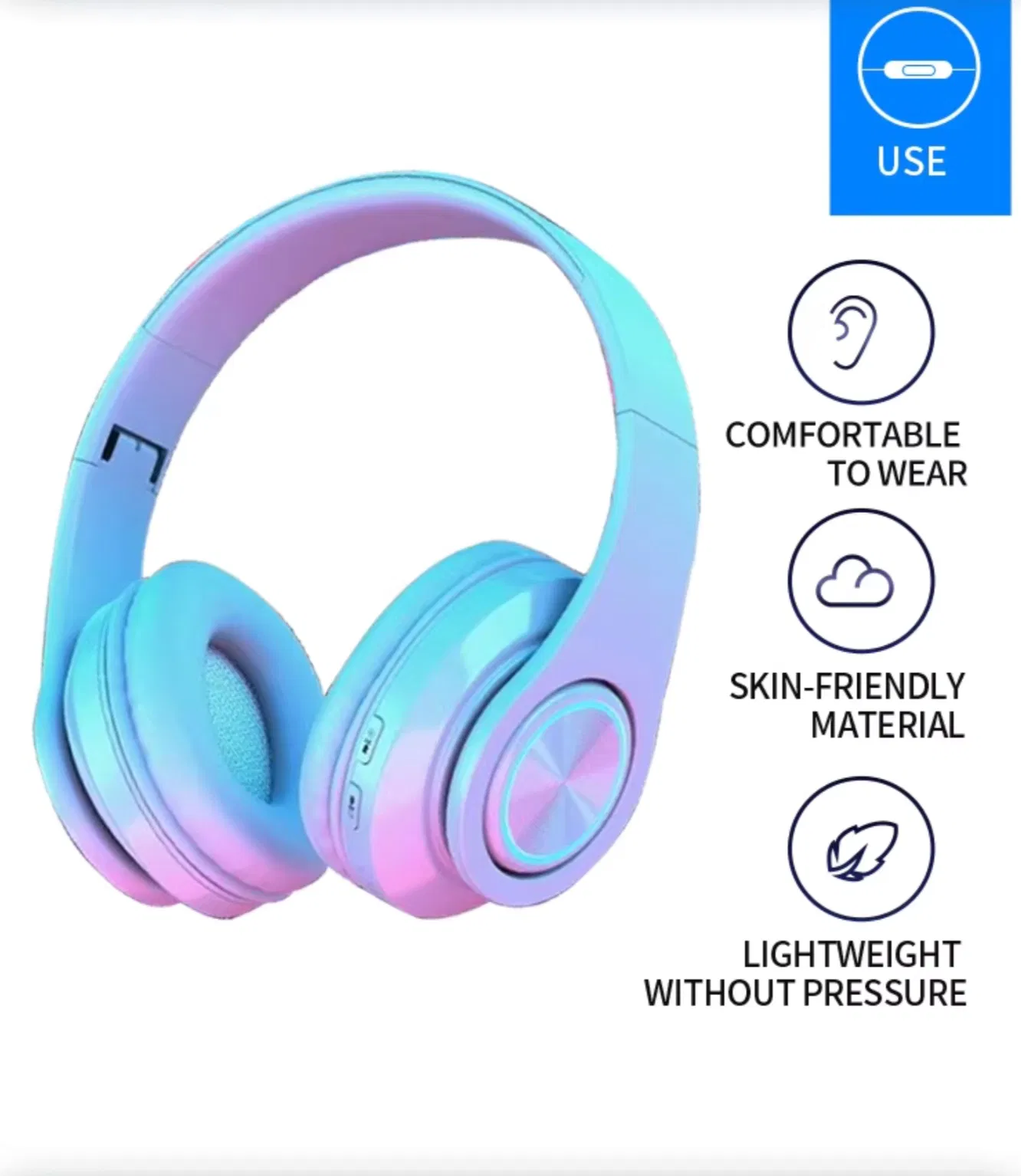 Игровая гарнитура B39 с подсветкой, беспроводная, складная