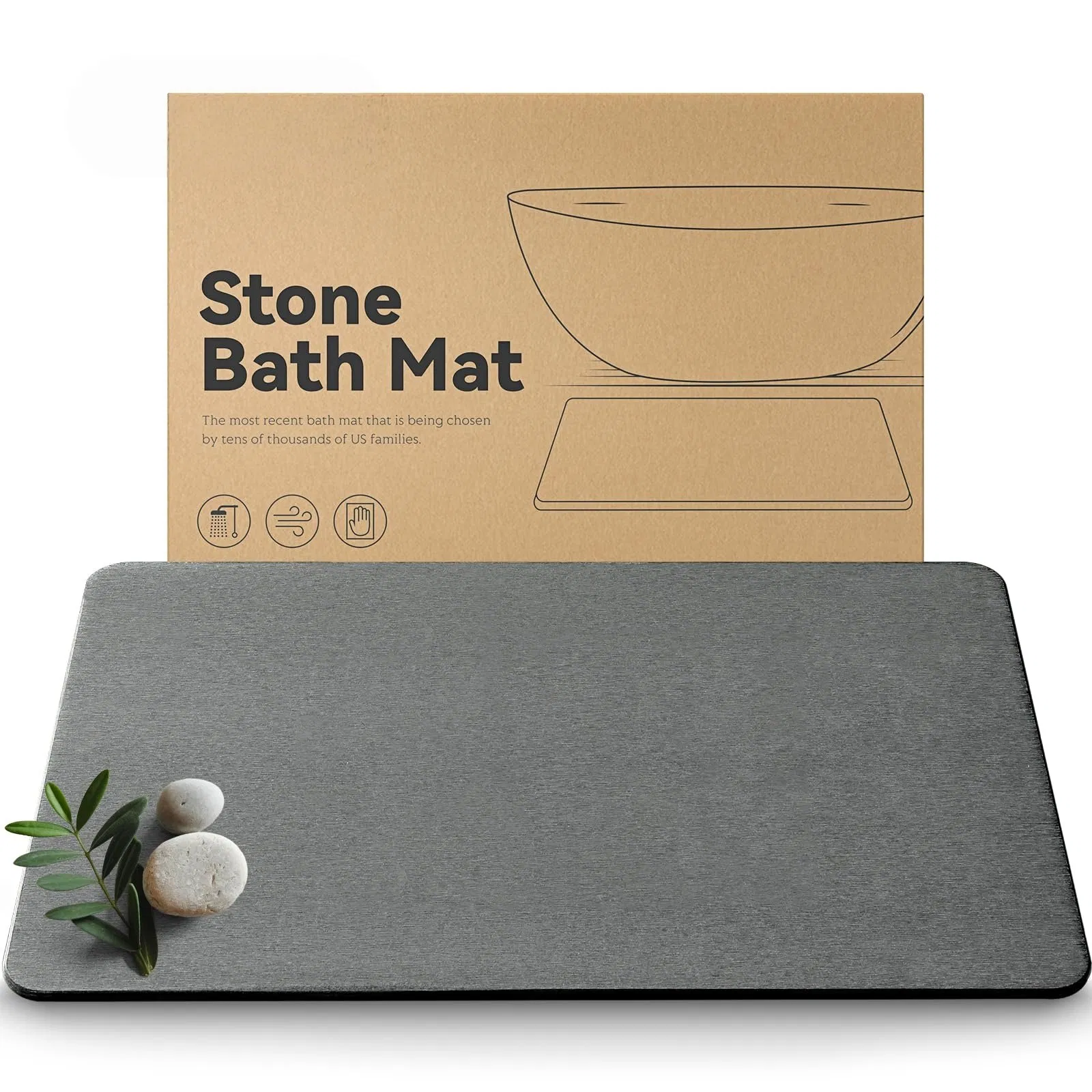 Stone Bath Mat Dries Quickly Non-Slip Diatomaceous Earth Bath Mats for Bathroom Super Absorbent Stone Shower Mat