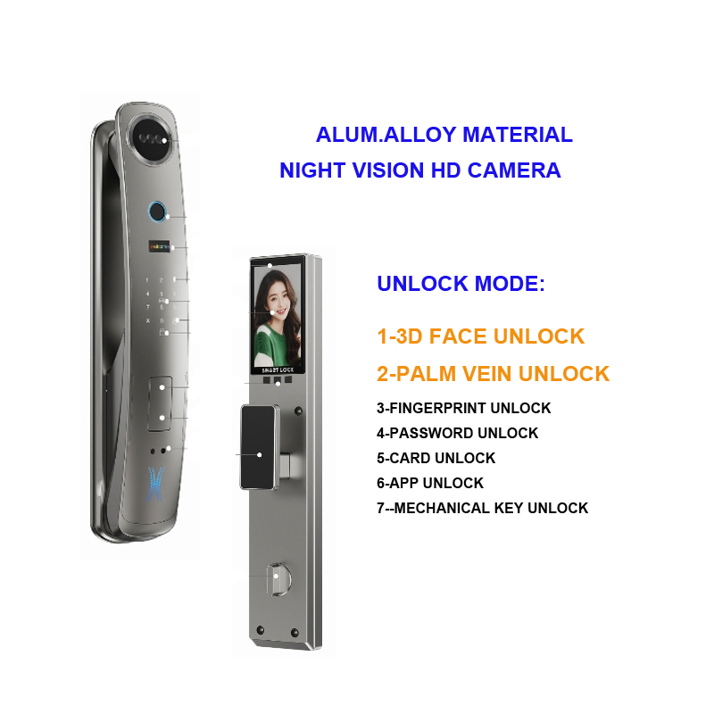 3D Face Palm Vein Password Card Mechanical Key Unlock Smart Lock