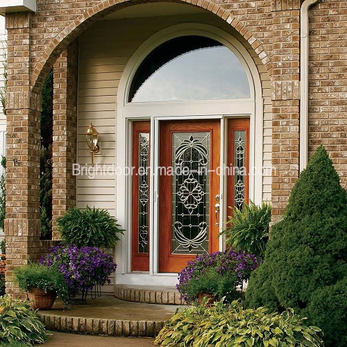 Round Top Exterior Gate Red Oak Wooden Door for Cottage
