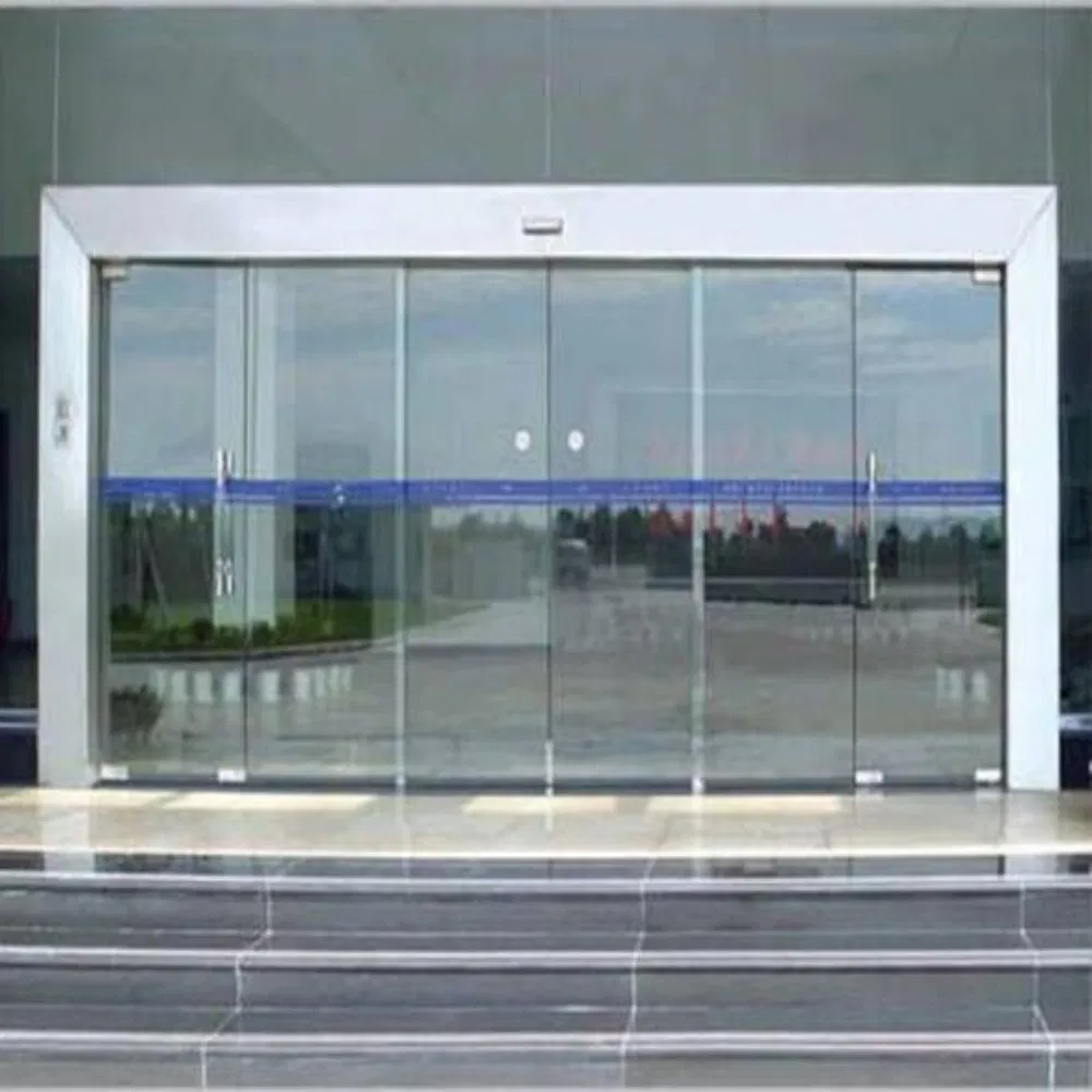 Tempered Glass Revolving Automation Aluminum Alloy Automatic SUS304 Frame Tinted Glass Sliding Door with Sensor