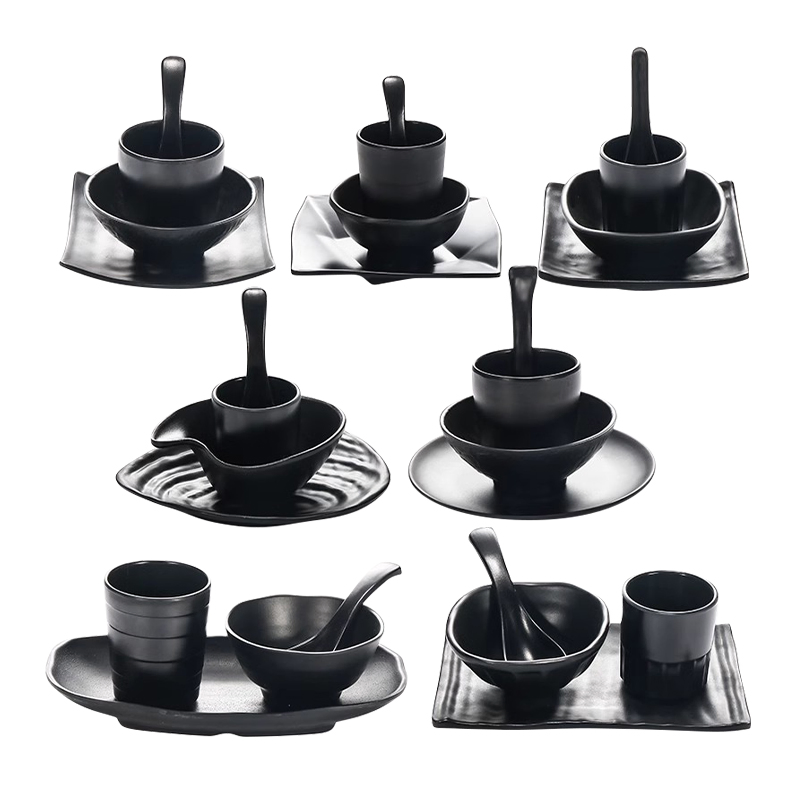 High Quality Reusable Dinner Sets Bowl Black Melamine Dinnerware Set Restaurant Dish