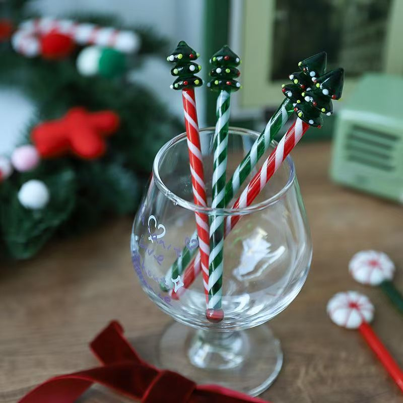 Custom Colorful Striped Barware Long Handle Portable Design Glass Mixing Stirring Stick for Tea