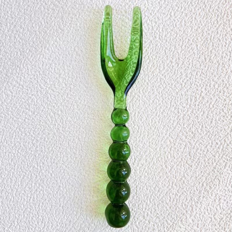 Custom Handmade Medieval Glass Beaded Tableware Creative Transparent Pink Green Glass Spoon and Fork Set