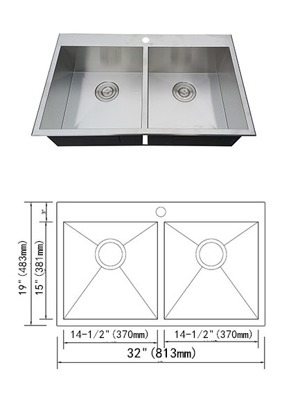 Handmade Stainless Steel Double Kitchen Sink with Faucet Hoel