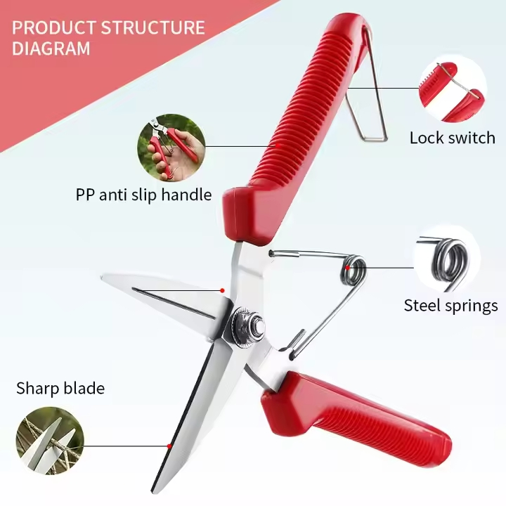 Wholesale Sharp Bypass Shears with Ergonomic Handle for Garden and Flower Pruning Scissors