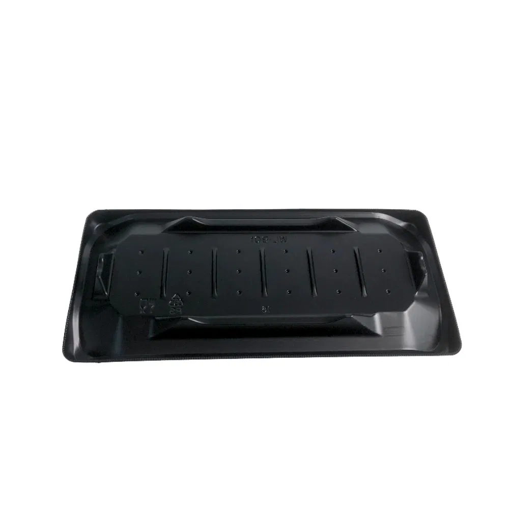 Manluen Supplier Wholesale One Time Use Black Takeaway Sushi Boat Shape Dispsoable Plastic Food Packaging