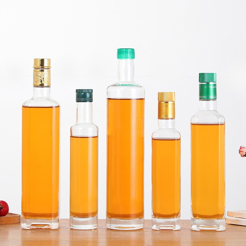 Glass Olive Oil Dispenser Empty Round Clear Oil and Vinegar Cruet Bottle with Pourers Seal Caps for Kitchen