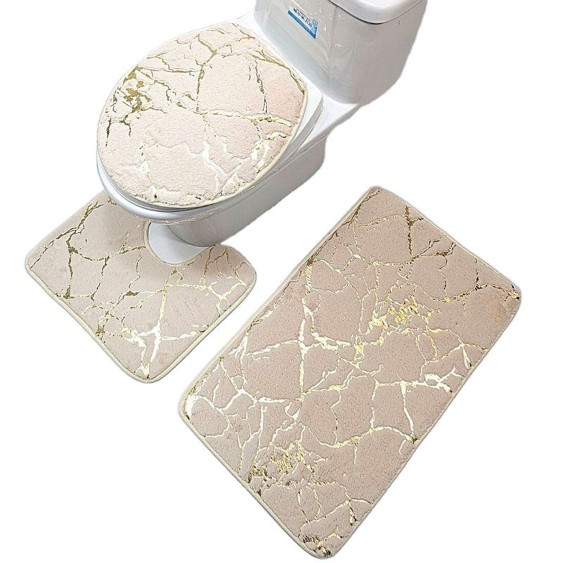 Custom Flannel Anti Slip Bath Tub Mat 3PCS Set Toilet Mat Bath Mat Bathroom Bath Rug Set