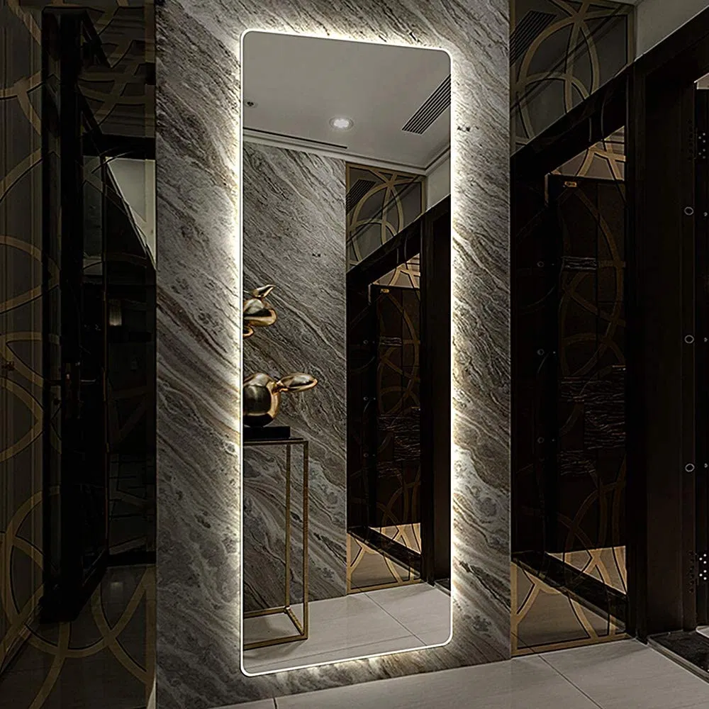 Dressing Room Backlit Lighted Full Length Wall Mount Floor Mirror with LED Lighting