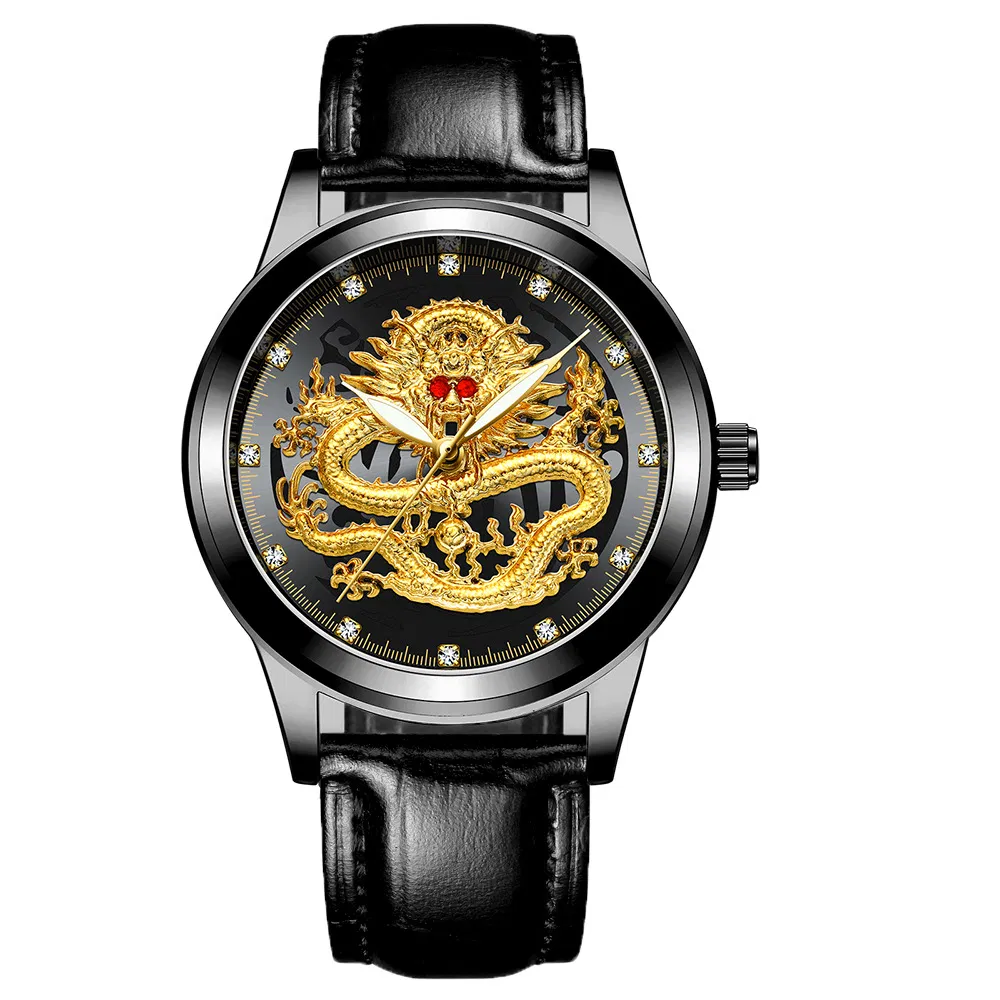 Hot-Selling Dragon Round Leather Band Watch Men's Fashion Business Quartz Watch