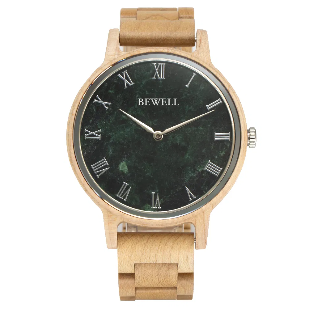 Factory Wholsale Green Marble Dial Wood Quartz Watch