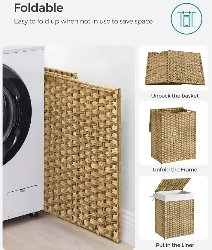 Manufacturer's Woven Storage Basket with Fabric Inside and Outside Banana Leaf Woven Storage Box Seaweed Water Hyacinth Woven Storage