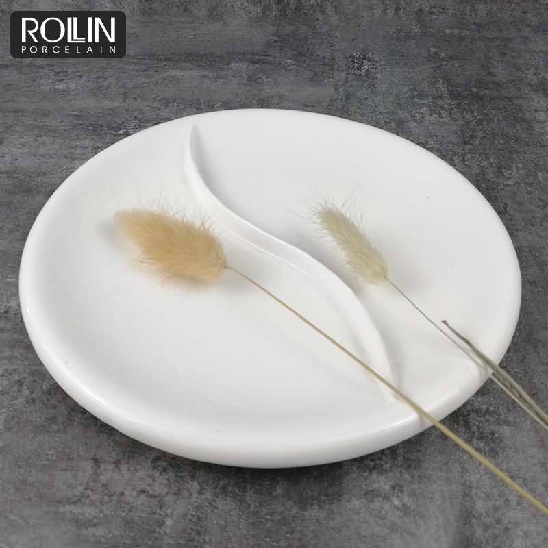 Chaozhou Factory Unique Design Ceramic Plate 2 in 1 Divided Plate