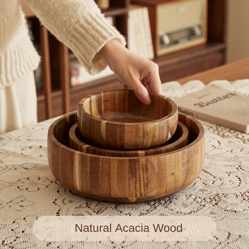 Acacia Wood Salad Bowl Versatile for Fruits, Nuts & More Shallow Design