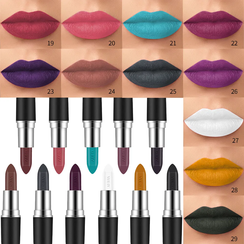 Cosmetics Cheap 29 Color Smooth Creamy Sexy Soft Black Matte Bullet Lipstick