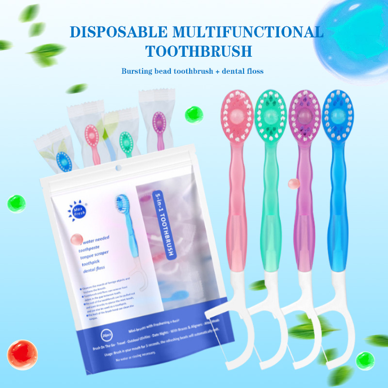 5-in-1 Disposable Toothbrush with Floss Cleaning Capsule Toothpick