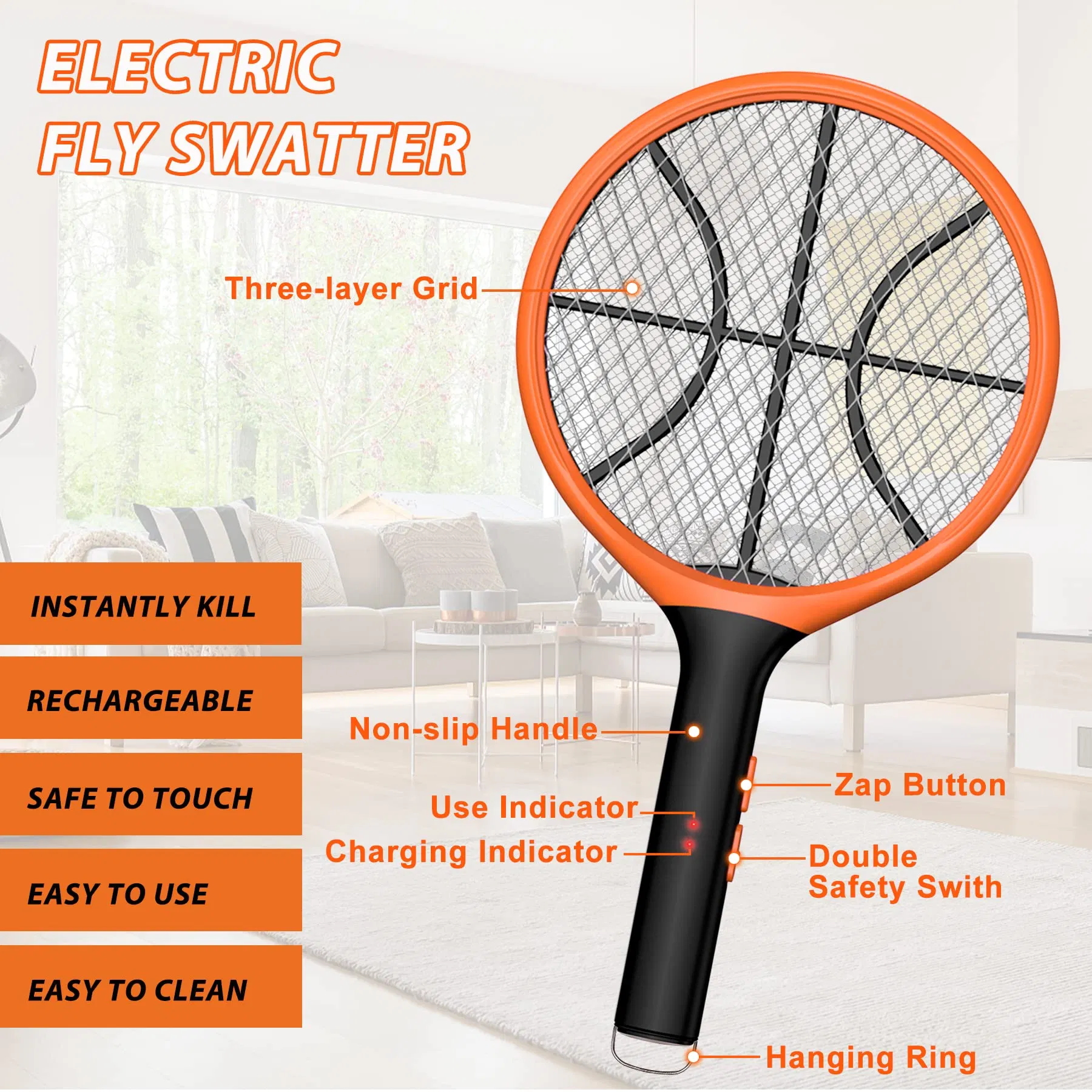 Wholesale ODM Rechargeable Fly Swatter Hanging Ring Large Size Electric Mosquito Killer