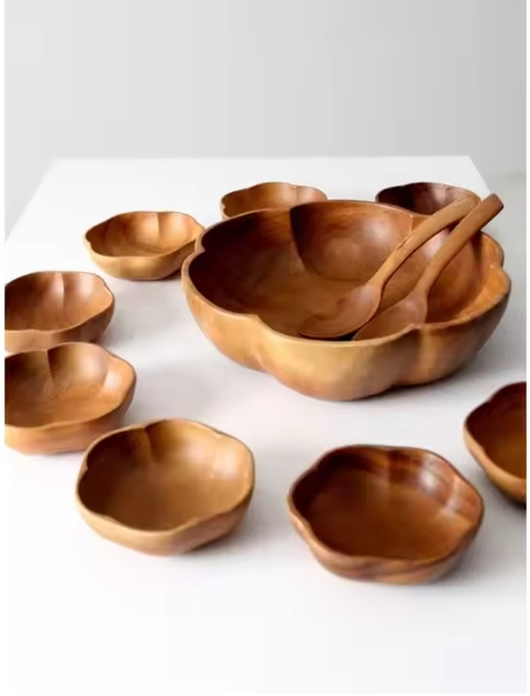 Cheapest High Quality Burlywood Color Wooden Cutlery Handmade Custom Shape Wooden Bowl for Hotel and Restaurant
