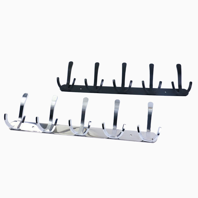 304 Stainless Steel Wall Mounted Coat Rack Row Hooks Heavy Duty Metal Clothes Hook Rack Rail with 5 Dual Rails Hooks