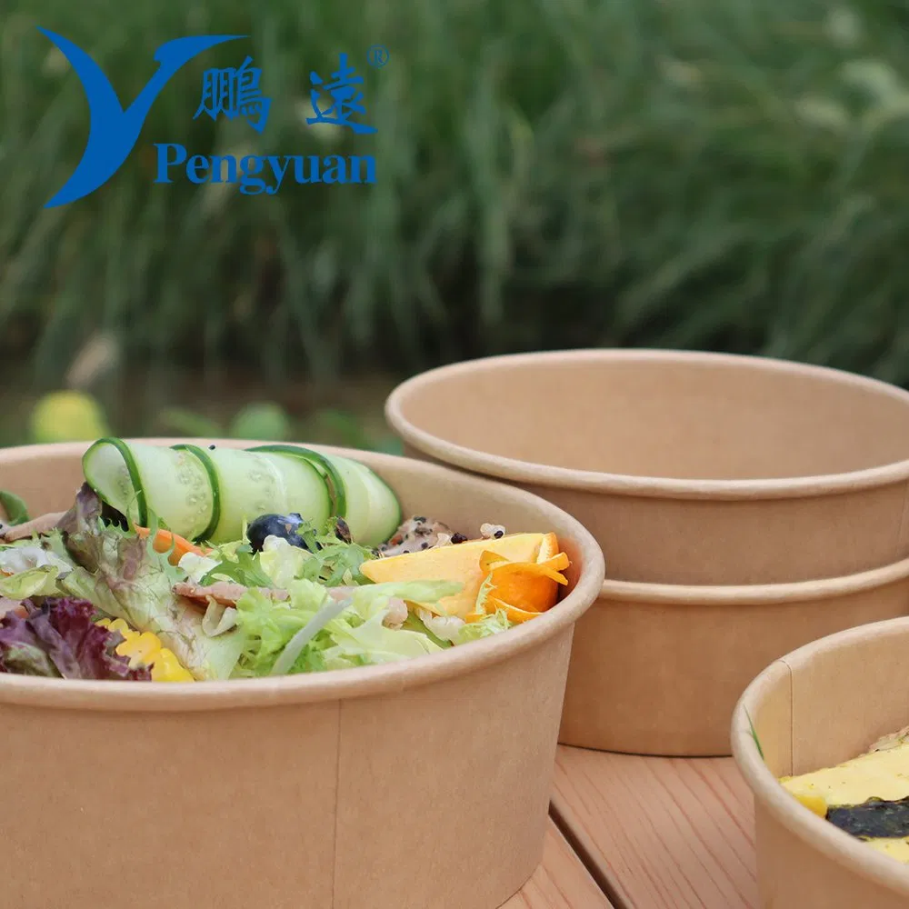 Disposable Kraft Paper Bowl 750ml 1000ml Salad Bowl Waterproof Oil Resistant Paper Bowl