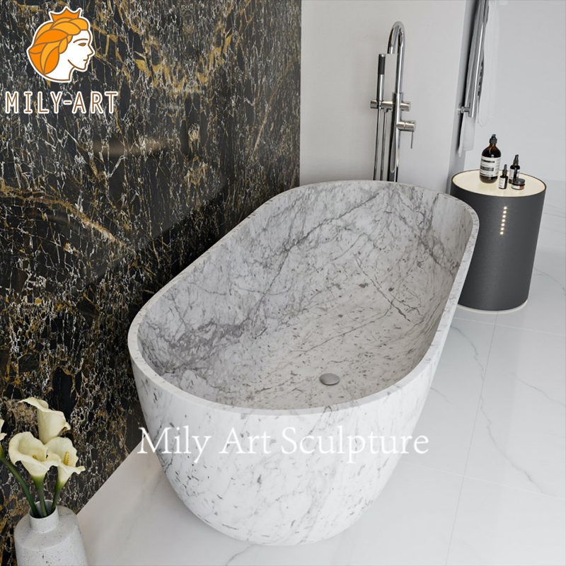 Белая мраморная ванна с серыми прожилками