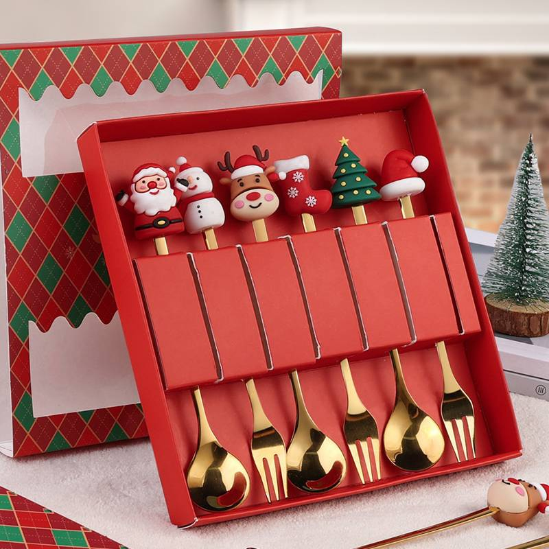 Christmas Gold Spoon Fork Stainless Steel Coffee Cutlery Set Gift Decoration Navidad
