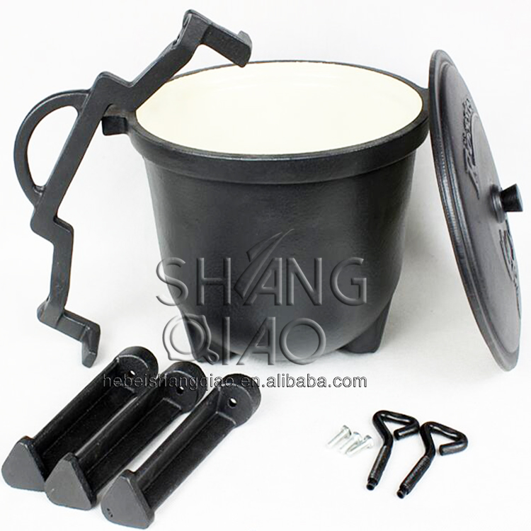 Heavy Duty Field Camping Enameled Cast Iron Pressure Cooker with Three Legs