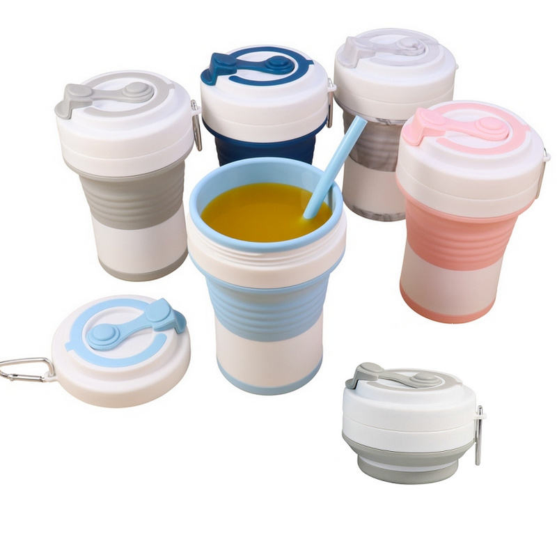 Portable Silicone Foldable Cups 550 Ml Silicon Folding Travel Coffee Mug with Lid for Promotion Gifts