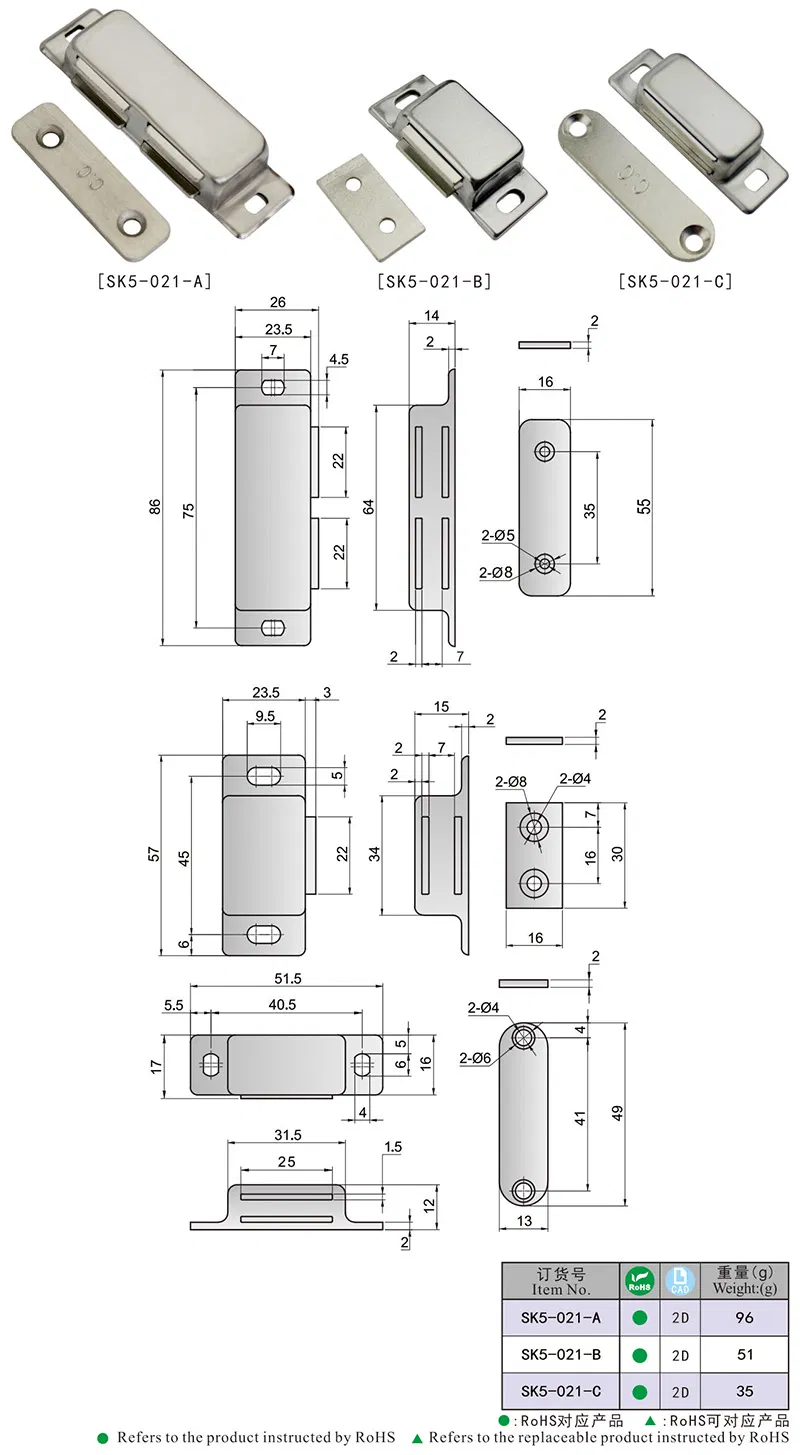 Sk5-021 a/B/C/S Model Plastic and Magnetic Core Black Magnet Catch