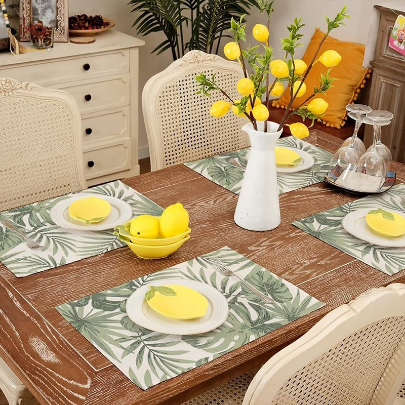Washable Wipeable Rectangular Table Rustic Wholesale Home Decor Print Customized Woven Linen Placemat for Cafe