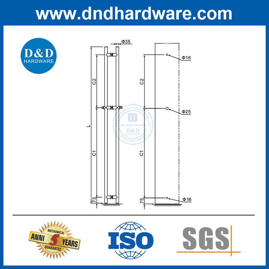 Stainless Steel Long Pull Handle with Lock for Entrance Door