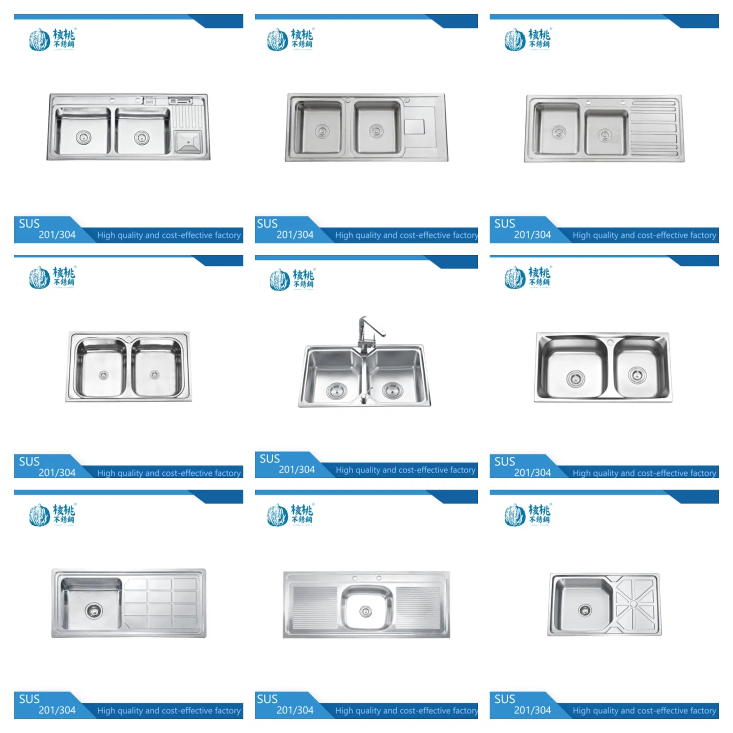 Walnut SUS201/304 Factory Wholesale Kitchen Sink Single Bowl Stainless Steel Kitchen Sink (WLS9643-C)