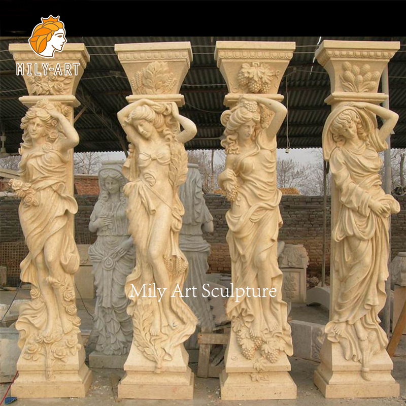 Customized Hand Carved Building Stone Column Roman Marble Statues Pillars